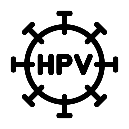 Grafik eines HPV-Symbols, das das menschliche Papillomavirus darstellt, umgeben von mehreren Linien.